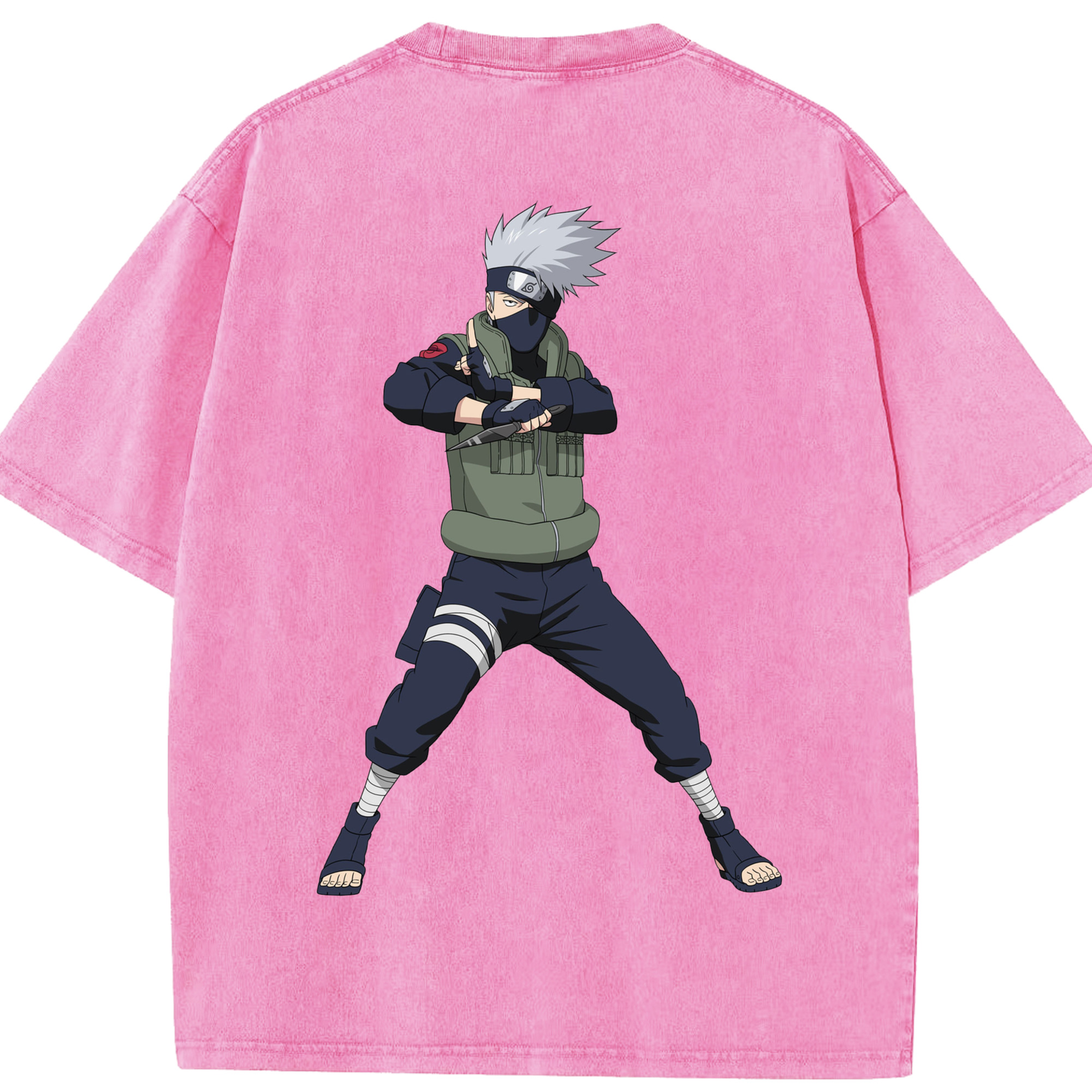 （画像用） NARUTO -ナルト- はたけ カカシ Hatake Kakashi 綿100% ヴィンテージ風 半袖Tシャツ（背面プリント）